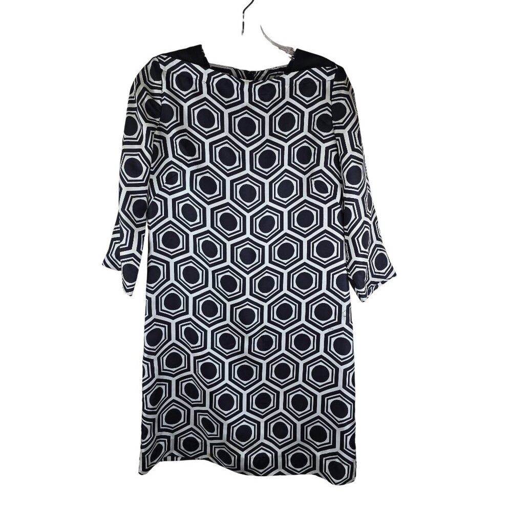 Milly Of‎ New York Black & White Geometric Shift Dress Size 2 Silk 3/4 Sleeve